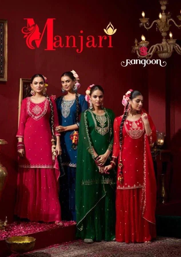 Rangoon Manjari Chiffon Fancy Code Work Festival Collection