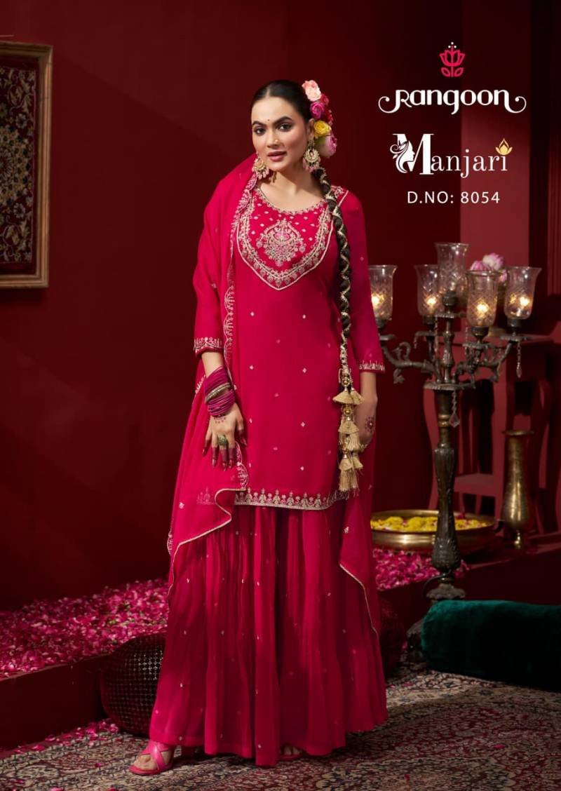 Rangoon Manjari Chiffon Fancy Code Work Festival Collection