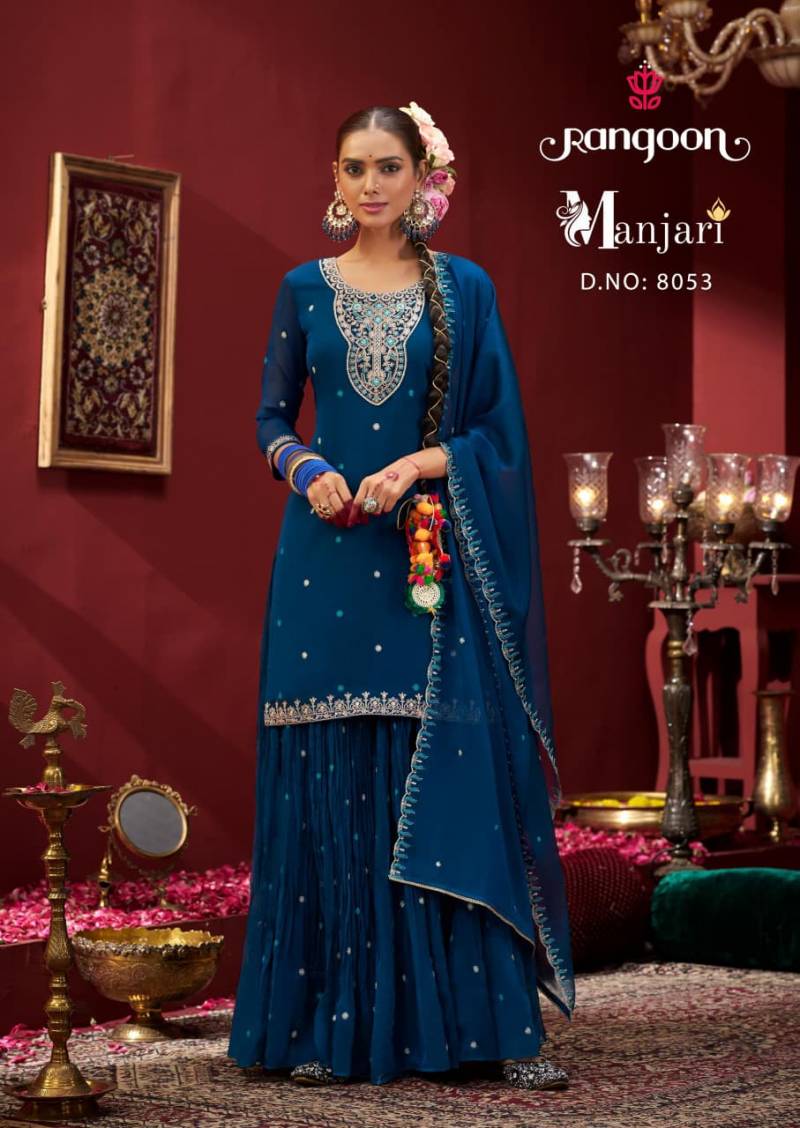 Rangoon Manjari Chiffon Fancy Code Work Festival Collection