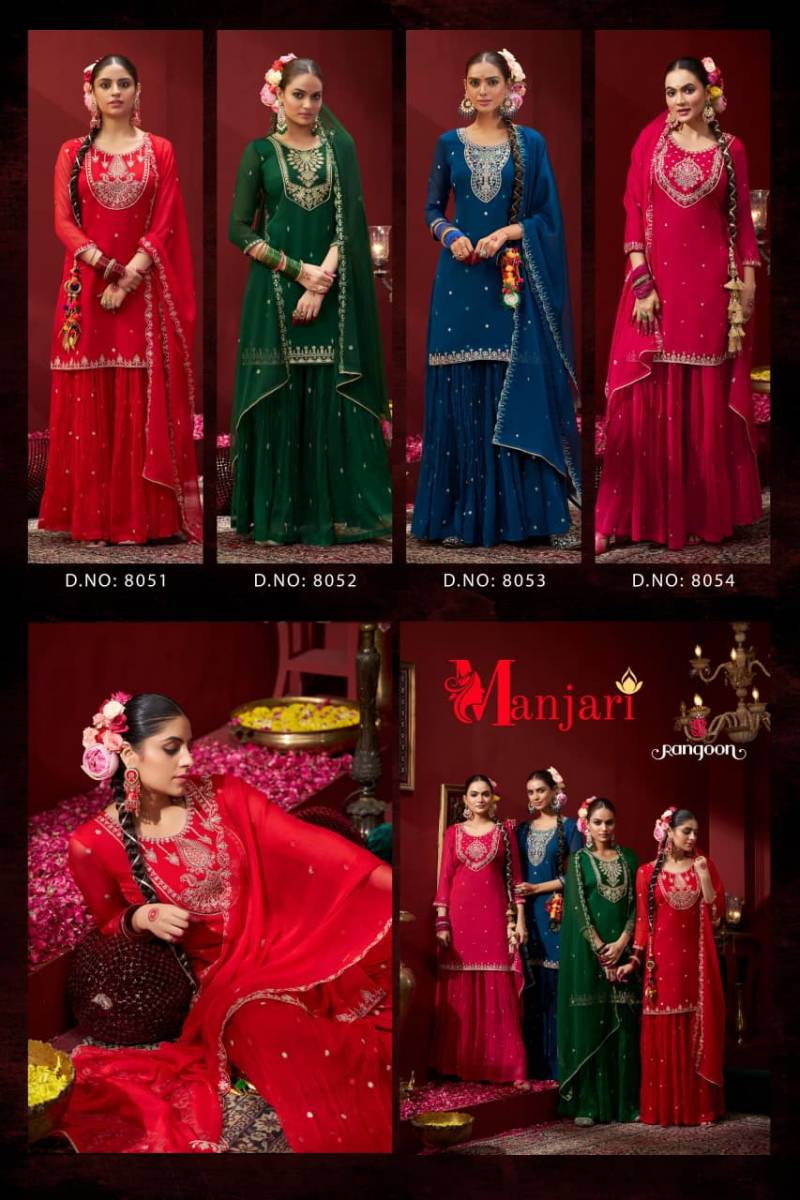 Rangoon Manjari Chiffon Fancy Code Work Festival Collection
