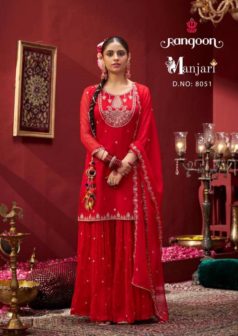 Rangoon Manjari Chiffon Fancy Code Work Festival Collection