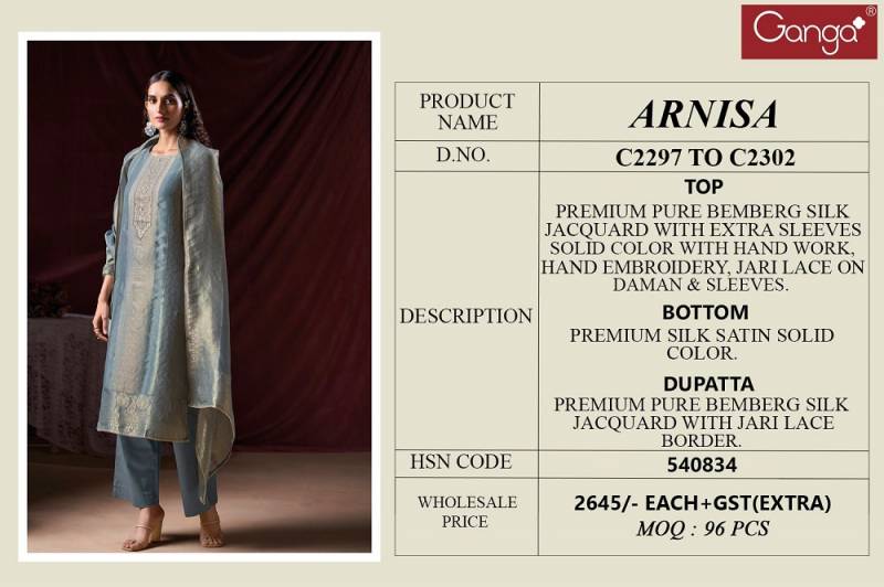 Ganga Arnisa Bemberg Silk Embroidered Salwar Suit Collection