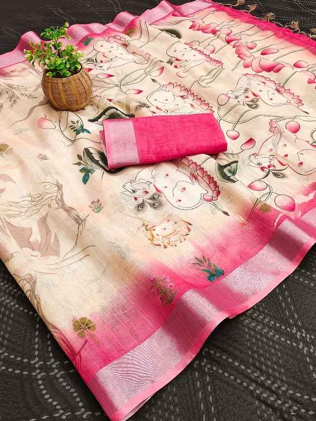 LAZ 4002 Pure Cotton Linen Designer Saree Collection