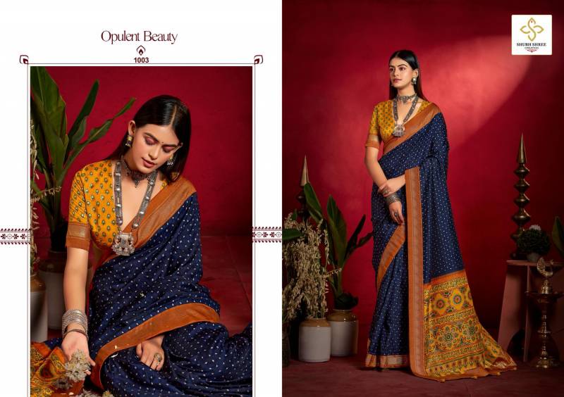 Shubh Shree Shristi Wealvet Tusser Silk Small Butty Print Saree Collection