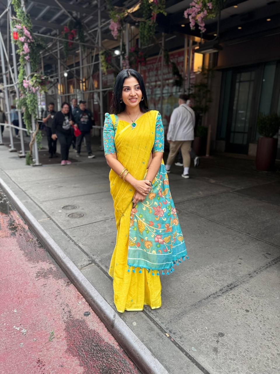 Sf MG560 Plain Linen Digital Printed Saree