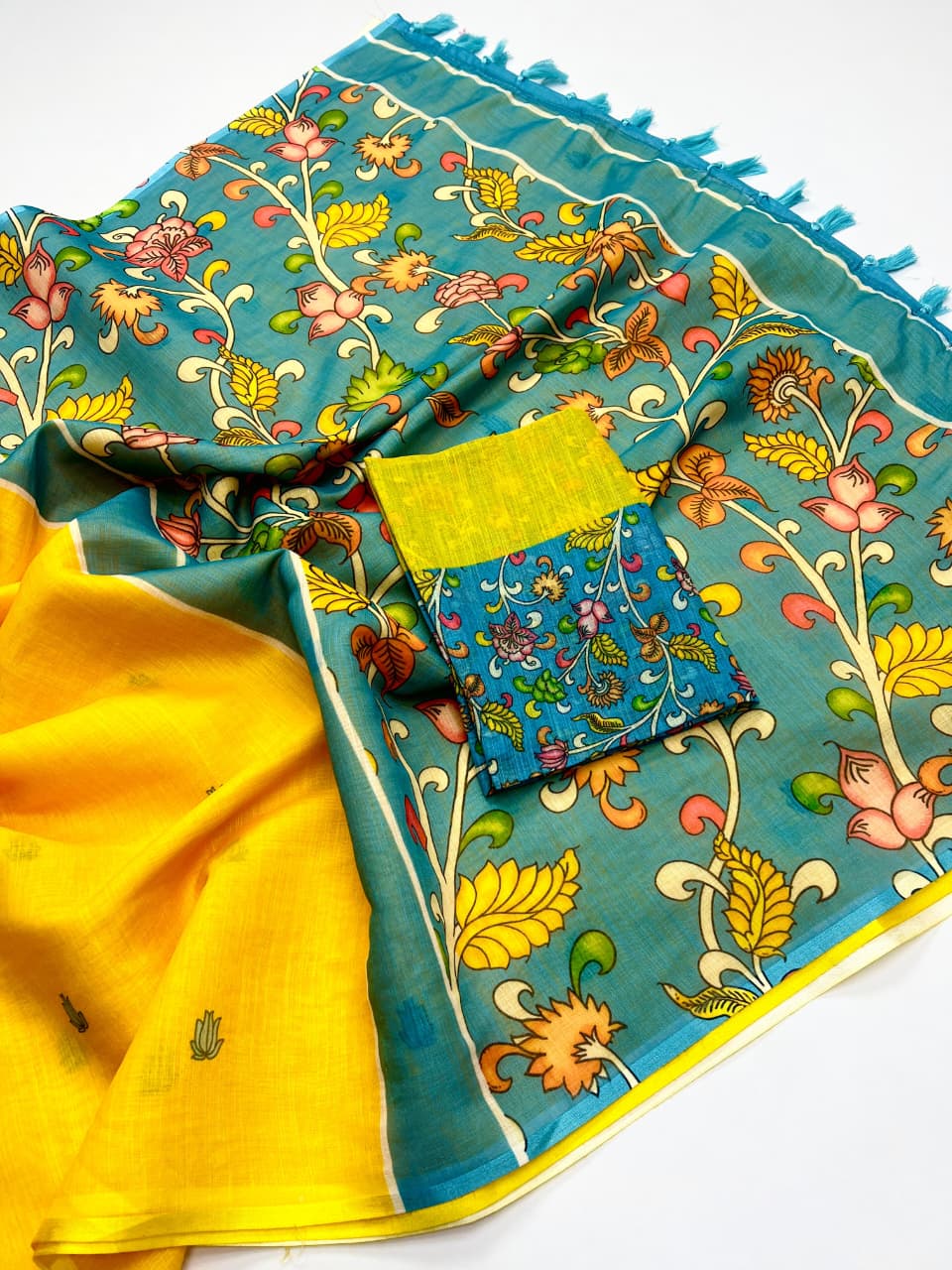 Sf MG560 Plain Linen Digital Printed Saree