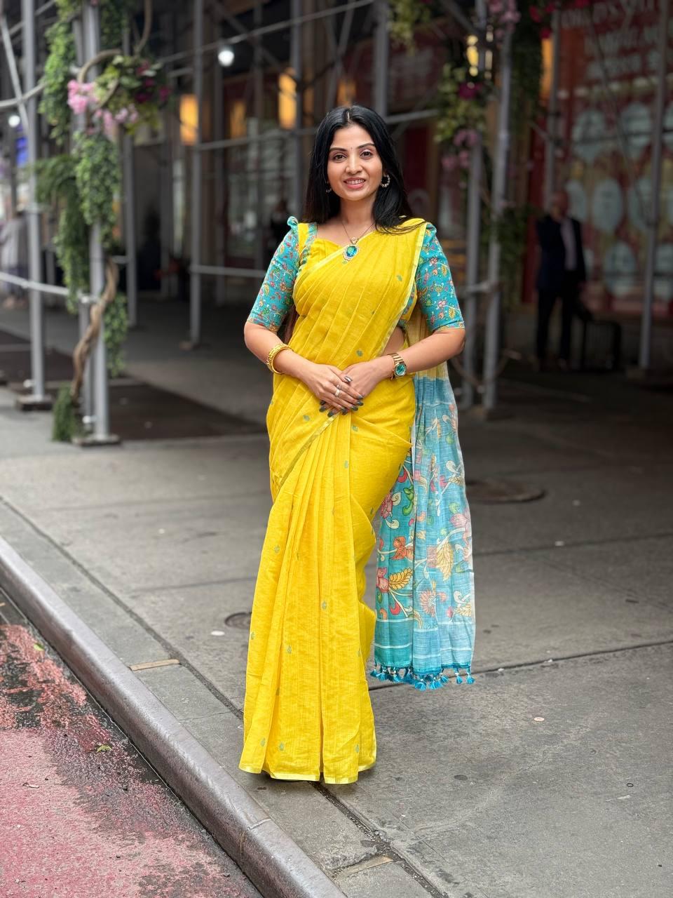 Sf MG560 Plain Linen Digital Printed Saree