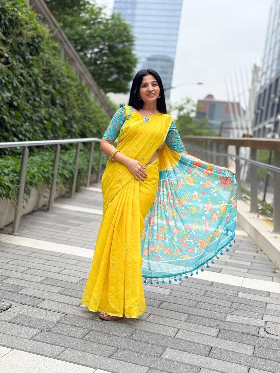 Sf MG560 Plain Linen Digital Printed Saree