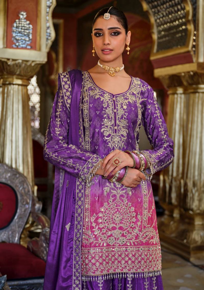 Eba Rangeen Gold Chinon Digital Printed Ready Made Collection