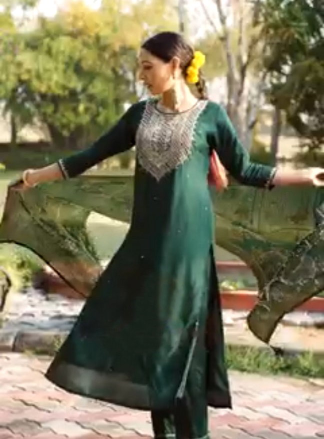 Navya Kurti 129 Party Wear Embroidery Worked Cotton Silk Kurti with Pant and Dupatta Set 