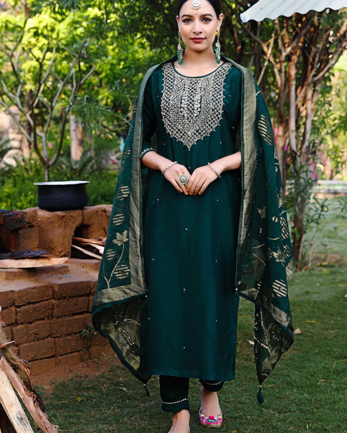 Navya Kurti 129 Party Wear Embroidery Worked Cotton Silk Kurti with Pant and Dupatta Set 