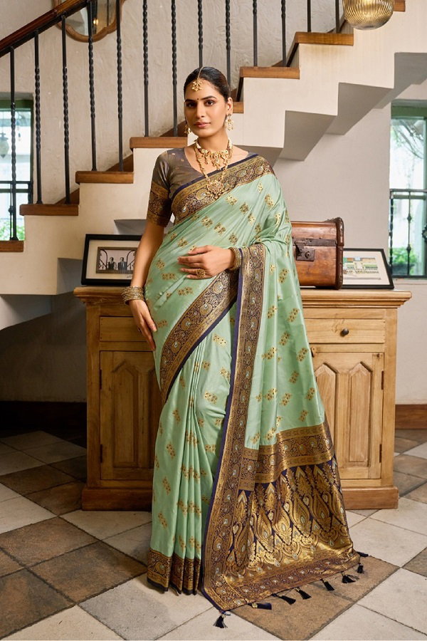 Meera 311 Party Wear Heavy Jari Weaving Worked Paithani Silk With Un Stitched Blouse 