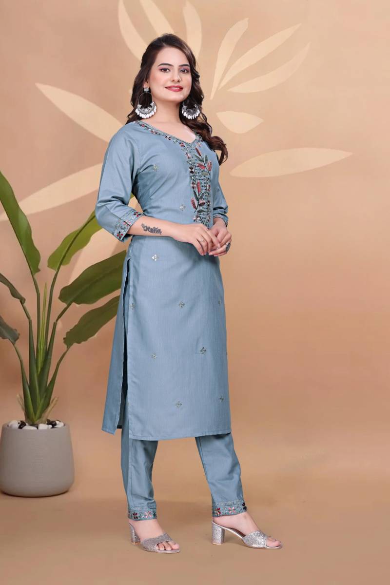 Shiv 1261 Cotton Embroidery Worked Kurti With Bottom Collection