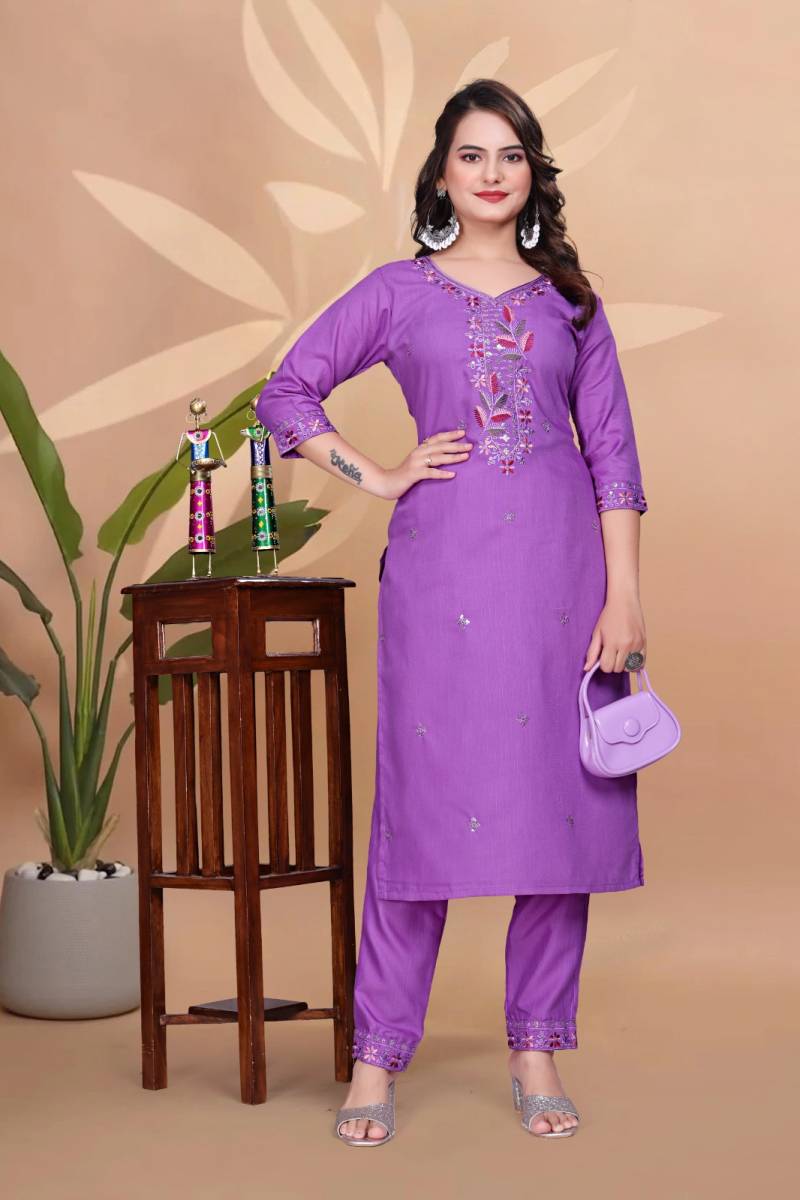 Shiv 1261 Cotton Embroidery Worked Kurti With Bottom Collection