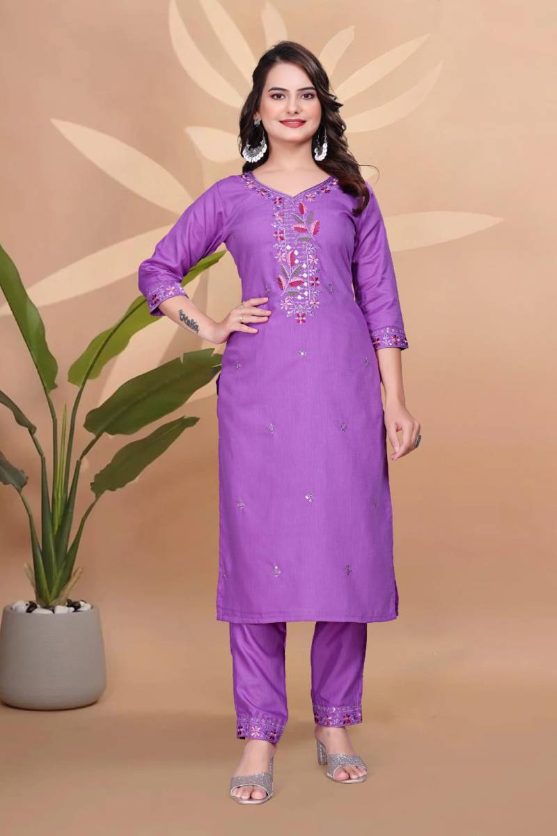 Shiv 1261 Cotton Embroidery Worked Kurti With Bottom Collection