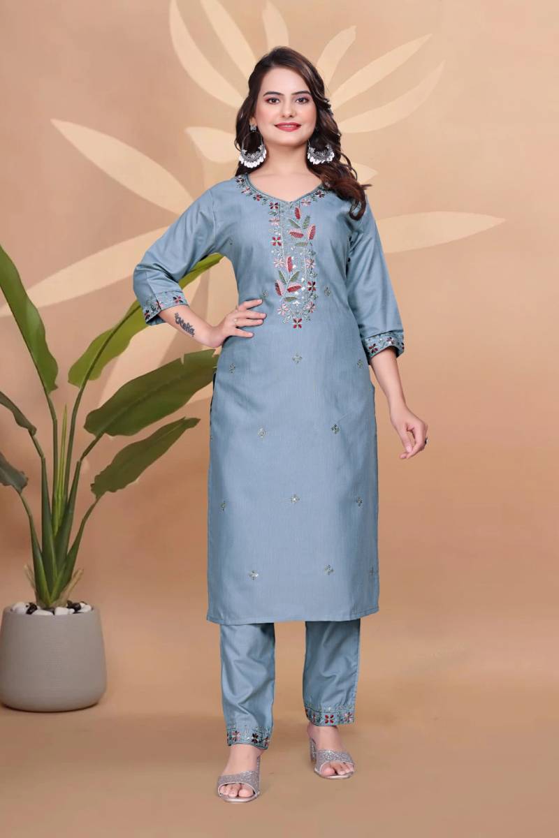 Shiv 1261 Cotton Embroidery Worked Kurti With Bottom Collection