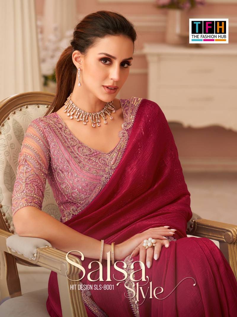 Tfh Salsa Style 8001 Hit Georgette Party Wear Saree Collection