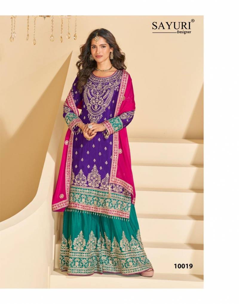 Sayuri Sundari Premium Chinon Silk Embroidered Suits Collection
