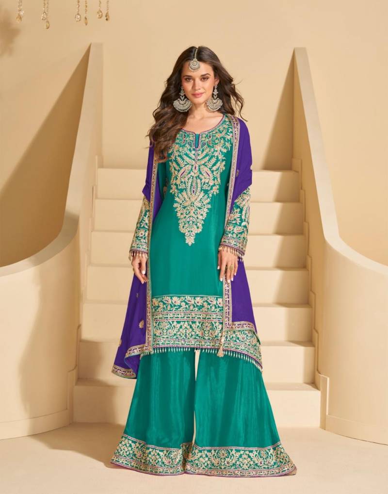 Sayuri Sundari Premium Chinon Silk Embroidered Suits Collection