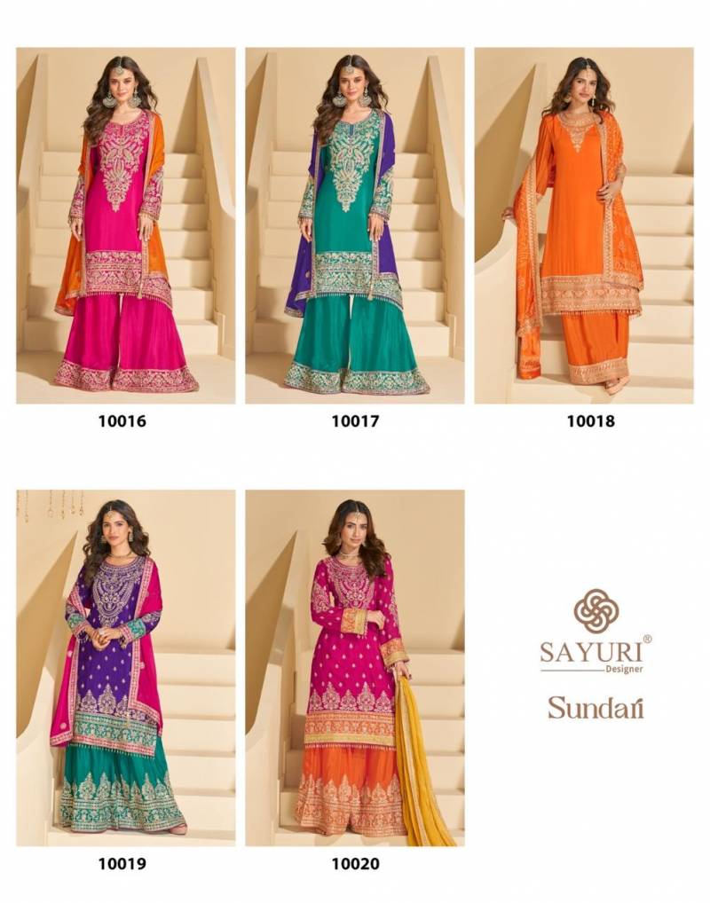Sayuri Sundari Premium Chinon Silk Embroidered Suits Collection