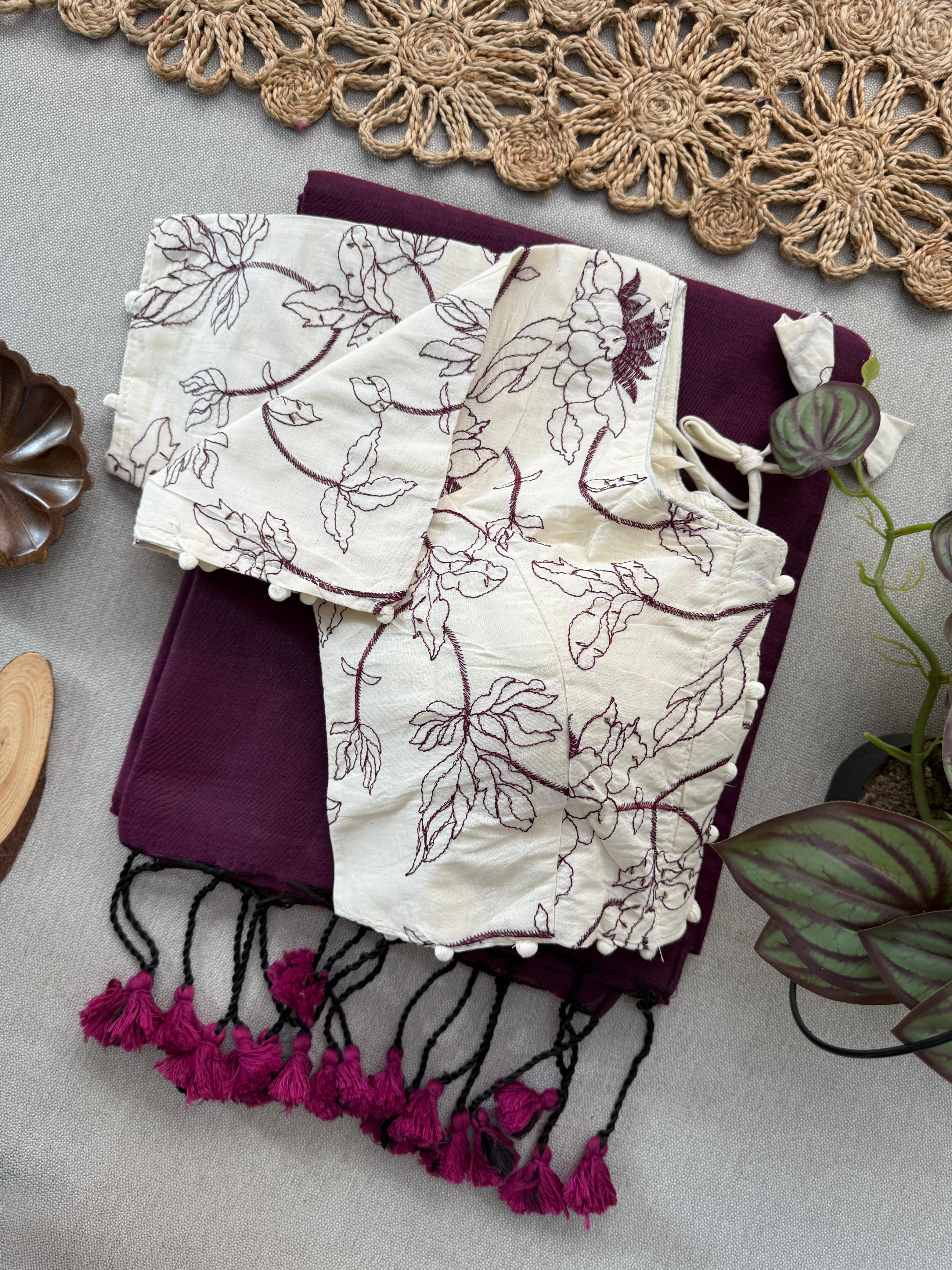 Lekha Cf 156 Khadi Cotton Plain Saree With Readymade Embroidery Blouse