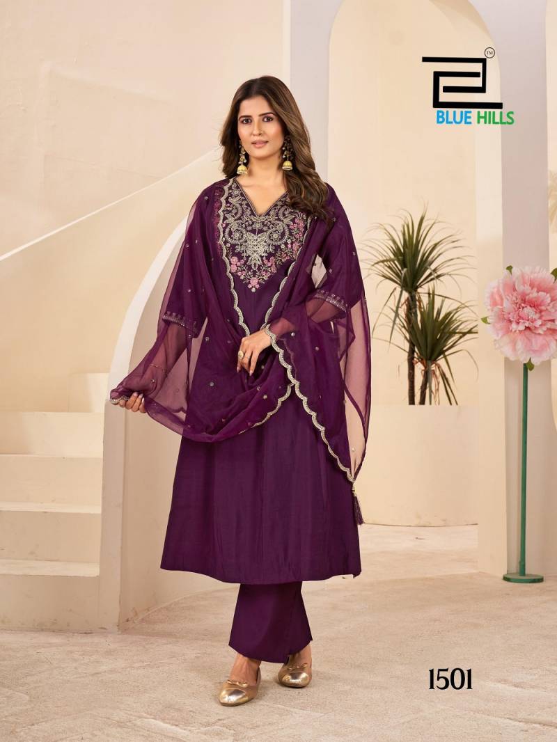 Blue Hills Taj Mahal Vol 15 Roman Silk Readymade Collection