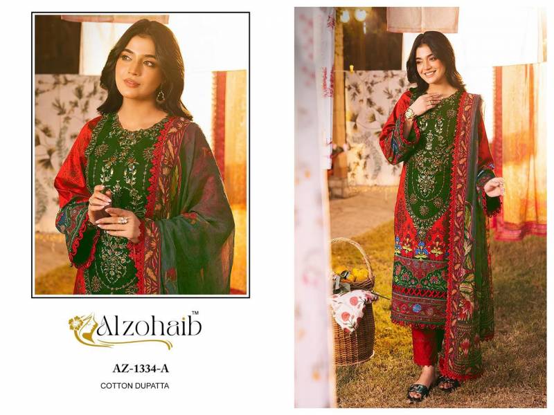 Alzohaib Az 1334 And 1335 Chiffon Dupatta Cotton Pakistani Suits