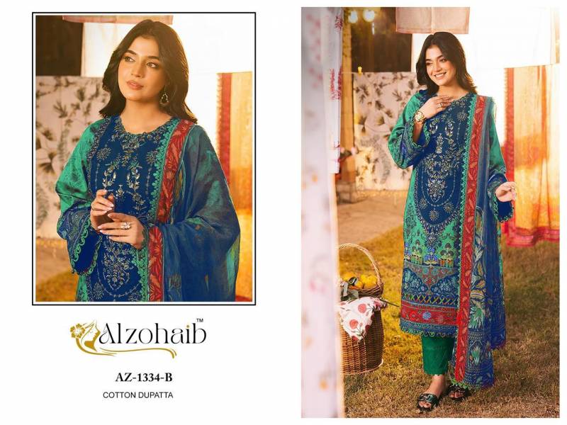 Alzohaib Az 1334 And 1335 Chiffon Dupatta Cotton Pakistani Suits