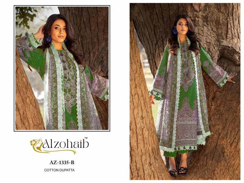 Alzohaib Az 1334 And 1335 Chiffon Dupatta Cotton Pakistani Suits