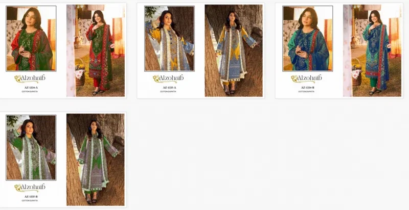 Alzohaib Az 1334 And 1335 Chiffon Dupatta Cotton Pakistani Suits