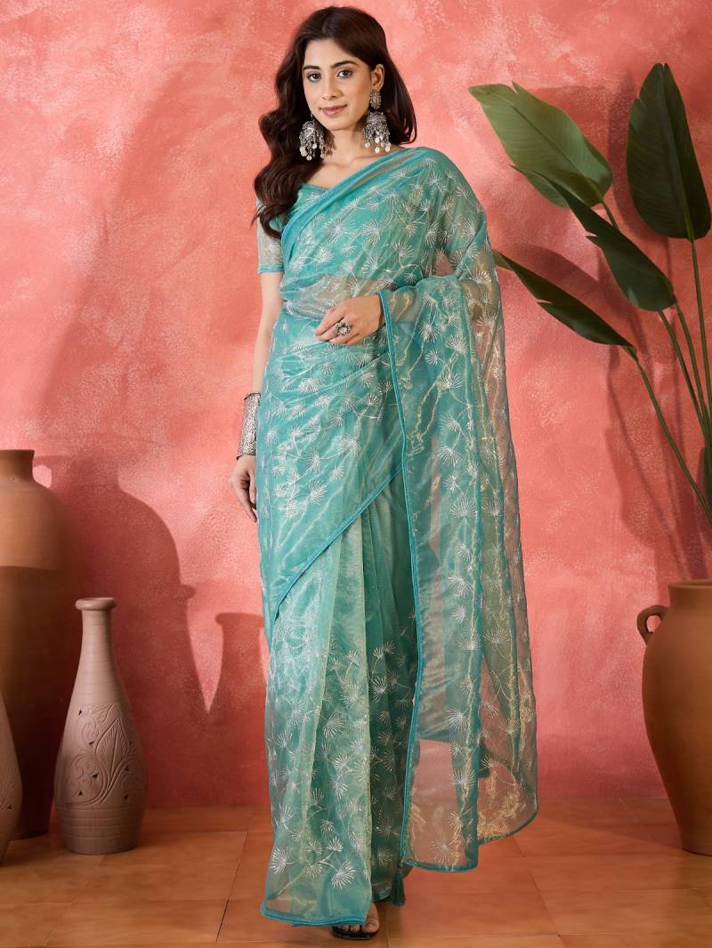 Cp 8257 Sequance Worked Twill Net Saree Collection