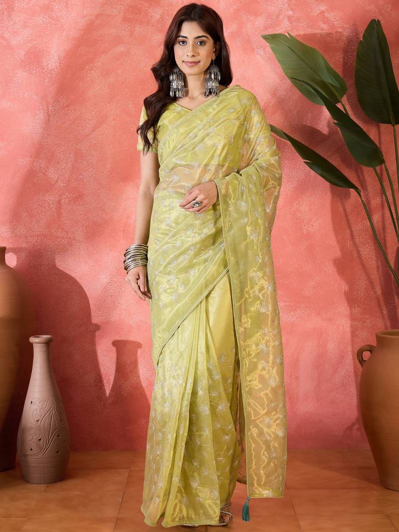 Cp 8257 Sequance Worked Twill Net Saree Collection