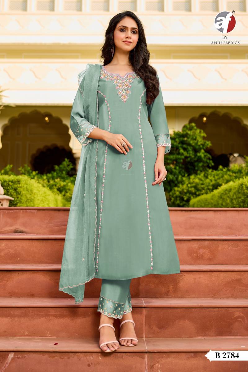 Af B 2784 Modal Silk Hand Work Kurti Bottom And Dupatta