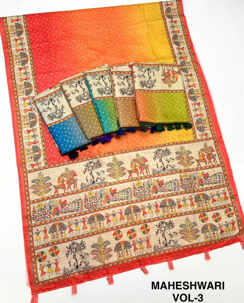 Rajyog Maheshwari Silk Vol 3 Cotton With Zari Chex Printed Saree