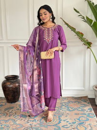 Navya Kurti 130 Party Wear Embroidery Worked Cotton Silk Kurti with Pant and Dupatta Set 