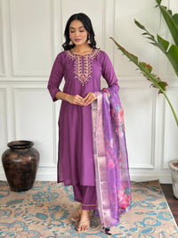 Navya Kurti 130 Party Wear Embroidery Worked Cotton Silk Kurti with Pant and Dupatta Set 