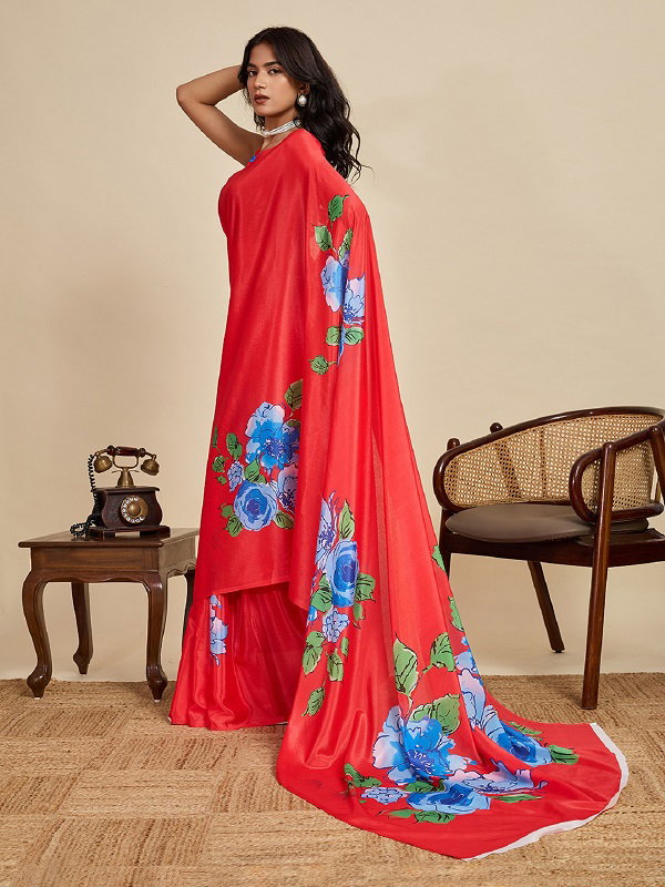 Maahi 192 Party Wear Digital Printed Chinnon Saree with Un Stitched Blouse 