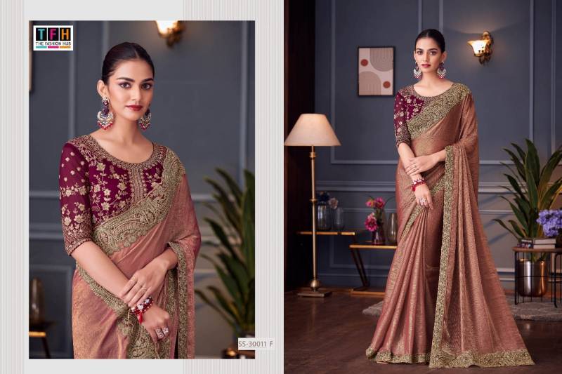 Tfh Silver Screen 30011 Hit Glass Feel Silk Designer Saree Collection