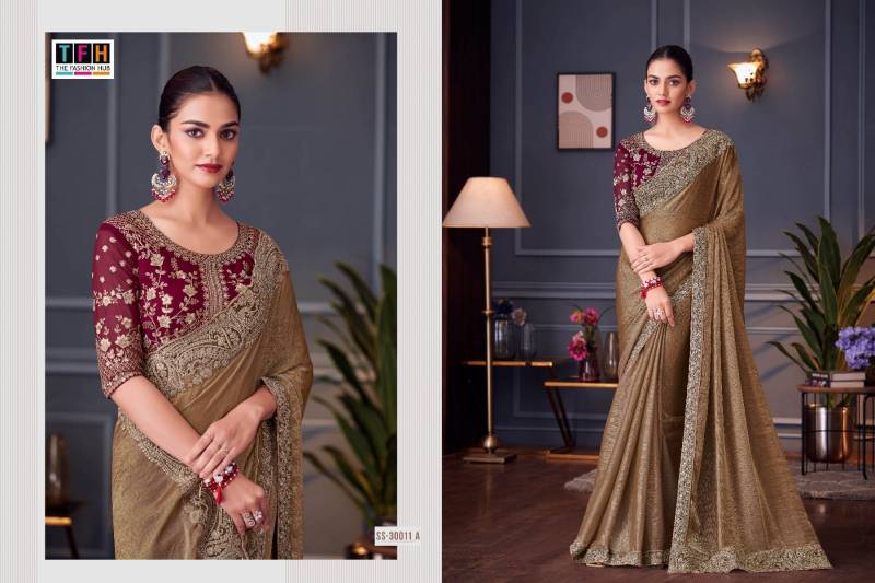 Tfh Silver Screen 30011 Hit Glass Feel Silk Designer Saree Collection