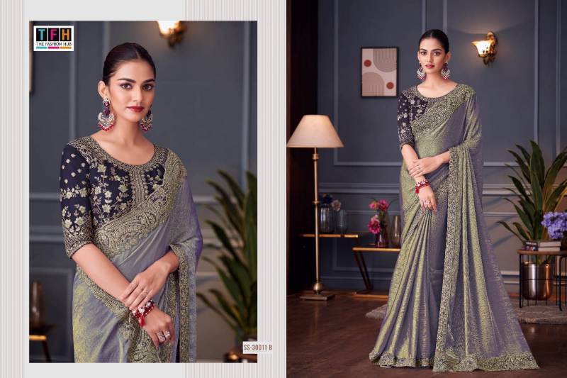 Tfh Silver Screen 30011 Hit Glass Feel Silk Designer Saree Collection