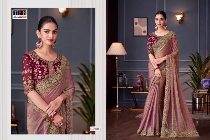 Tfh Silver Screen 30011 Hit Glass Feel Silk Designer Saree Collection