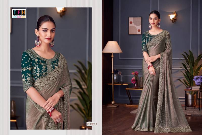 Tfh Silver Screen 30011 Hit Glass Feel Silk Designer Saree Collection