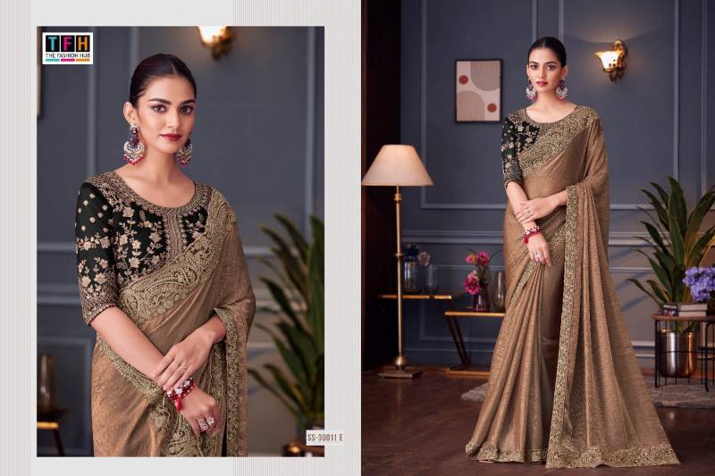 Tfh Silver Screen 30011 Hit Glass Feel Silk Designer Saree Collection