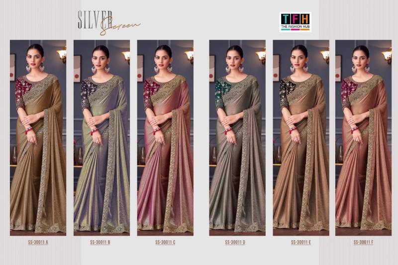 Tfh Silver Screen 30011 Hit Glass Feel Silk Designer Saree Collection