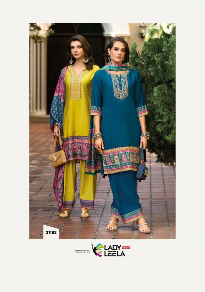 Lady Leela Khwab Designer Embroidery Silk Kurti Bottom And Dupatta