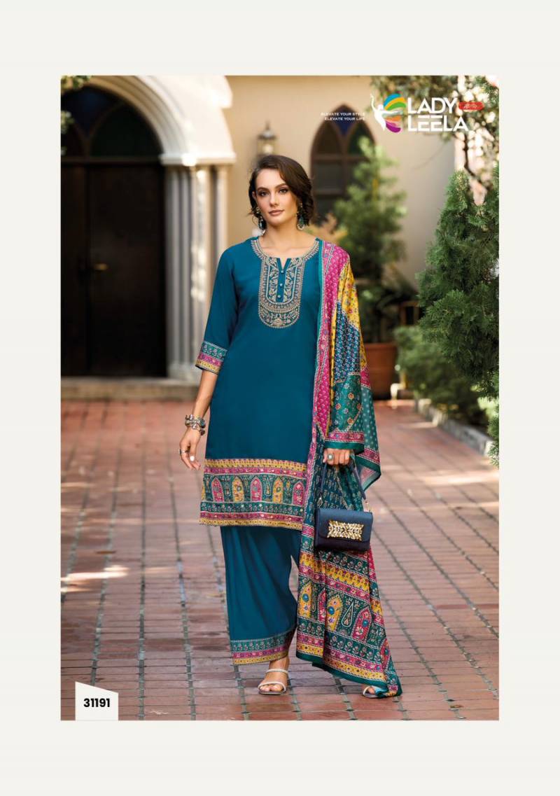 Lady Leela Khwab Designer Embroidery Silk Kurti Bottom And Dupatta