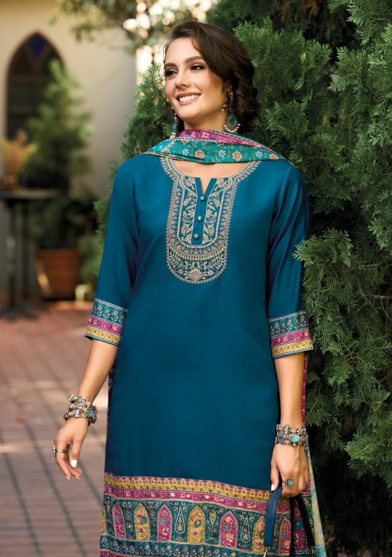 Lady Leela Khwab Designer Embroidery Silk Kurti Bottom And Dupatta
