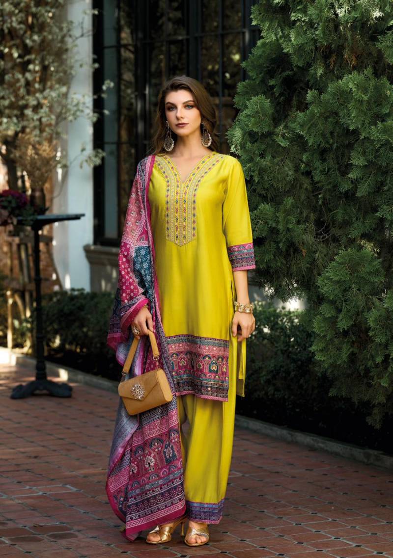Lady Leela Khwab Designer Embroidery Silk Kurti Bottom And Dupatta