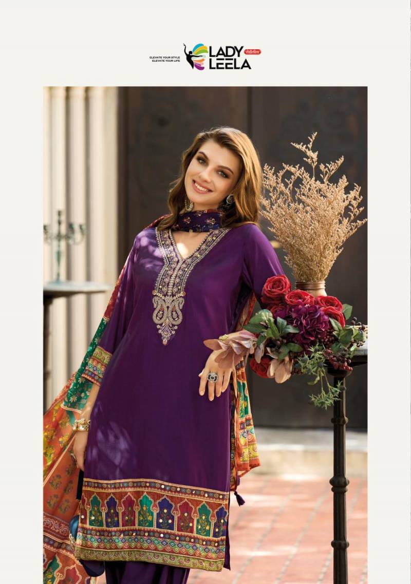 Lady Leela Khwab Designer Embroidery Silk Kurti Bottom And Dupatta
