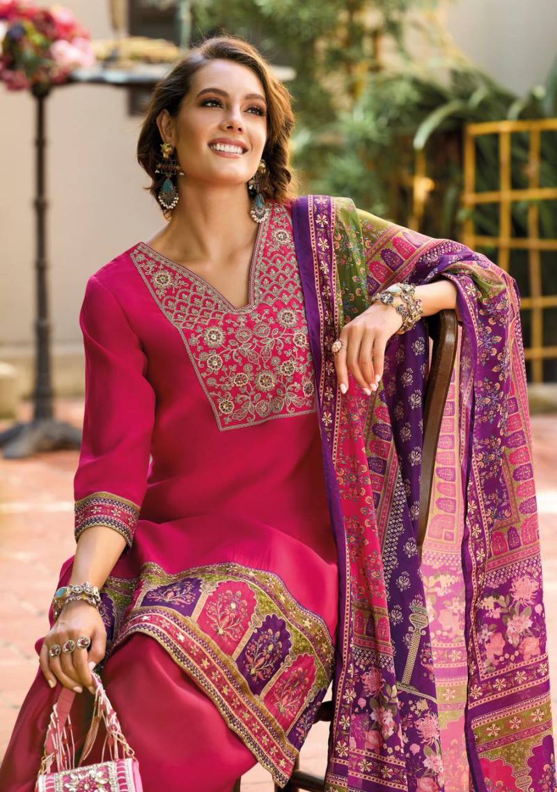 Lady Leela Khwab Designer Embroidery Silk Kurti Bottom And Dupatta